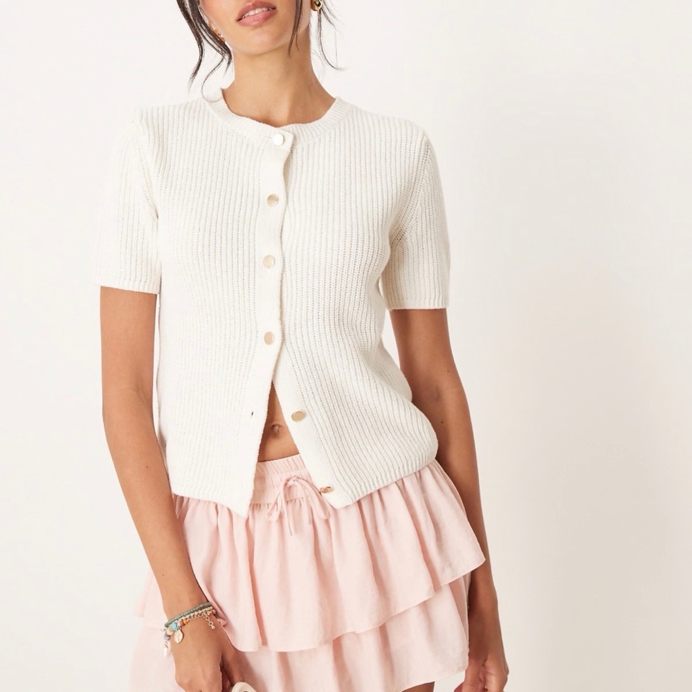 MANGO Lightweight Knit Short Sleeve Cardigan